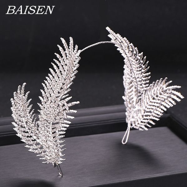 

rhinestone feather tiara hairband bridal head jewelry wedding bride tiaras crown wedding hair accessorie headpieces y2008077905864, White;golden