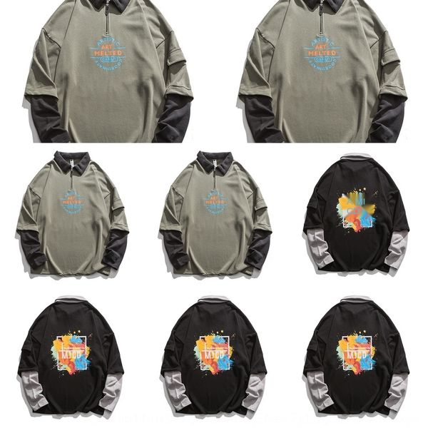 

2020 новый национальный tide всплеск чернил распечатаны polo 2020 новый национальный tide мужских поддельные из двух частей всплеска чернила, Black