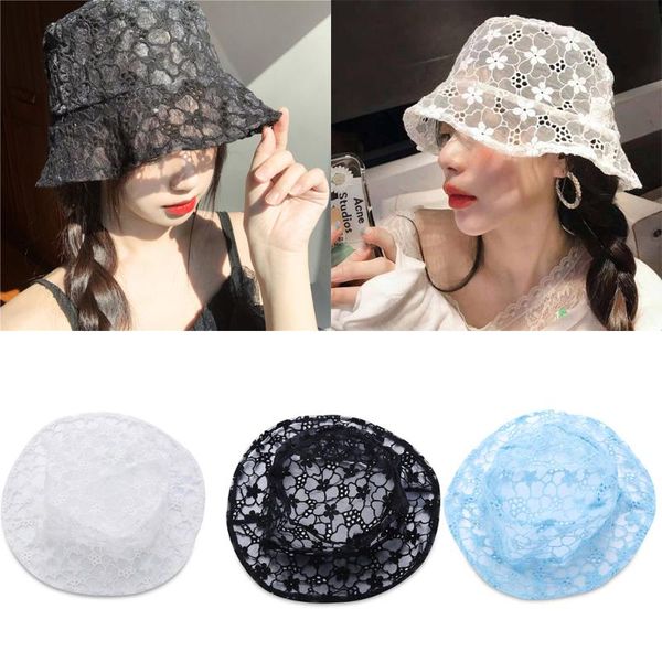 

summer lace flower bucket hat sun hats for women fashion hollow flower fishermen floppy hat casual ladies korean style, Blue;gray