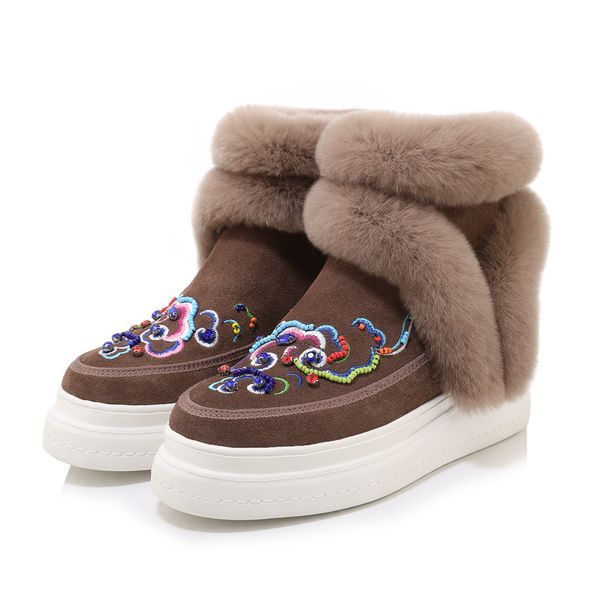 

snow boots women's new winter shoes cow suede keep warm hair ankle boots women's snow botas mujer, Black