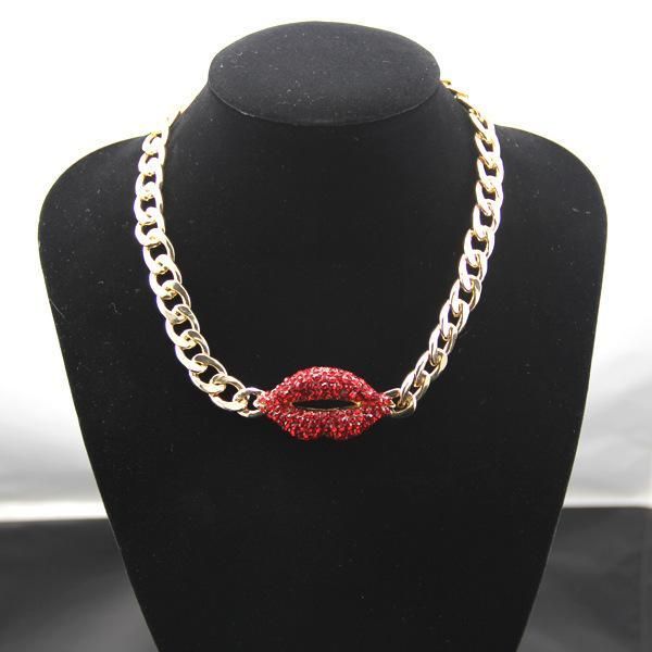 

подвеска нового способа парни hiphop женщин vintage red diamond lip кубинский ссылка choker ожерелье майами рэппер ювелирные рождественские, Silver