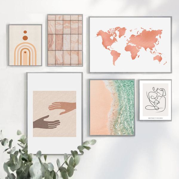 

sea beach world map marble line body hand wall art canvas painting nordic posters and prints wall pictures for living room decor