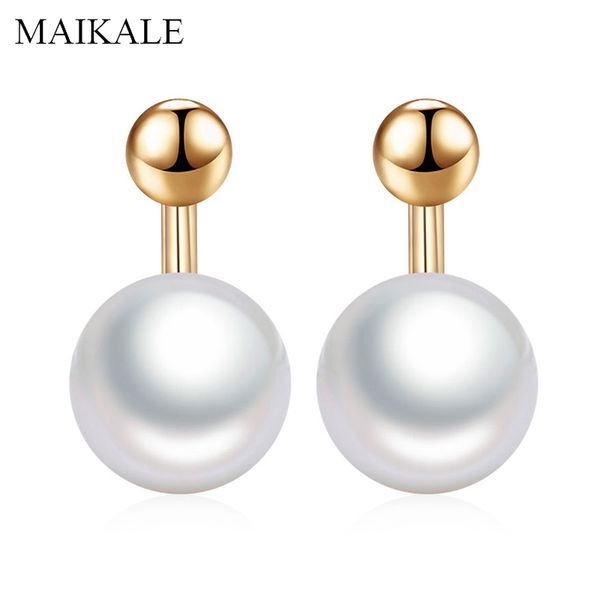 

maikale simple 6mm pearl stud earrings for women gold zirconia butterfly small earrings with pearl charm jewelry gifts, Golden;silver