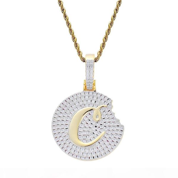 

hip hop cookie diamonds pendant necklaces for men women luxury crystal cooky pendants 18k gold palted copper zircons gold silver necklace