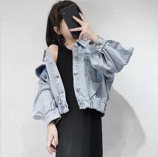 

2020 korean style girls denim coat full sleeve autumn girls coat 3-9t f619, Blue;gray