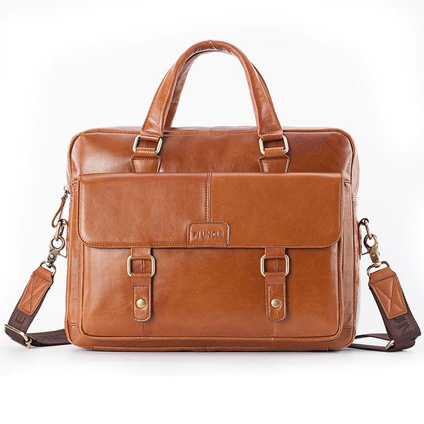 

luxury cow genuine leather men's briefcase bags documents business handbag lapcrossbody brown men real leather messenger bag