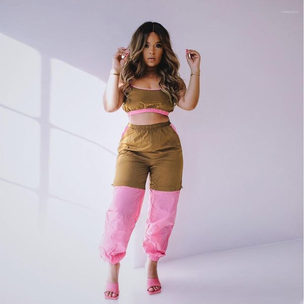 

piece set panelled designer womens tracksuits sleeveless tank long pants outfit fashion casual suits womens clothing 2, Gray