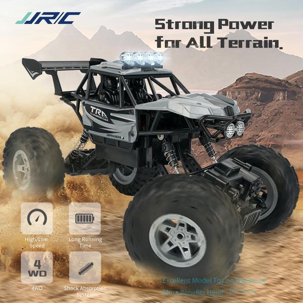 JJRC Q77 escalada Off-road Controle Remoto Toy Car 4WD, Big Rubber Tire Monster Truck, com Shock Absorber, luzes brilhantes, Kid Presente do menino, useu