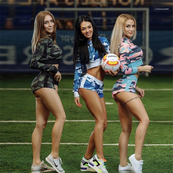 

camouflage women designer tracksuits long sleeve crop two piece shorts girls sports suits, Gray