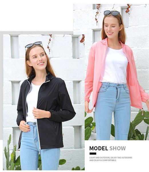 

jackets solid color with zipper and pocket womens jackets necessary fashion couple coats summer sun protective, Black;brown