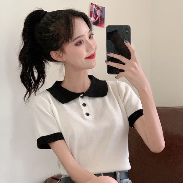

student whsud t-shirt women color contrast collar polo new short 2020 pct48 summer sweater t-shirt for sweater fmjcl