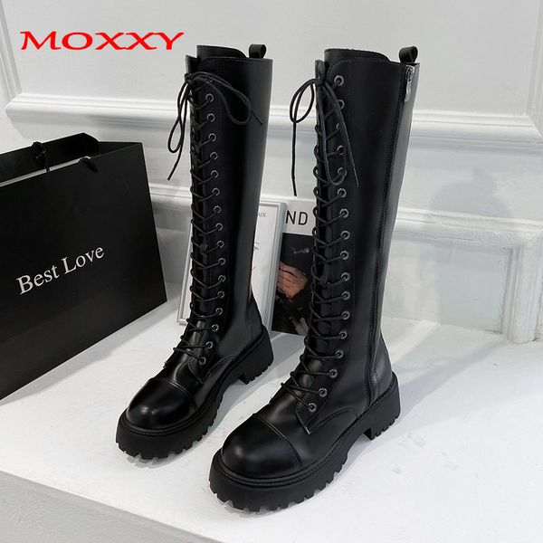 

women combat boots autumn 2020 new female platform gothic shoes black leather punk boots lace up knee high women shoes
