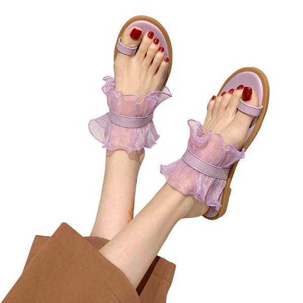 

summer women flat open toe breathable sandals slip-on flowers beach shoes outdoor fashion wild lady slippers#yl10, Black