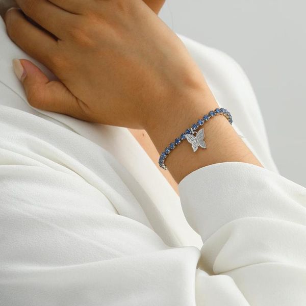 

trendy girl cubic zirconia crystal butterfly bracelet luxury cz stone gold alloy adjustable bracelet for women party jewelry, Black