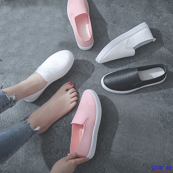 

spring women casual sneakers woman shoes solid fashion pu leather female flat platform slip on shoes ladies footwear new 2020, Black