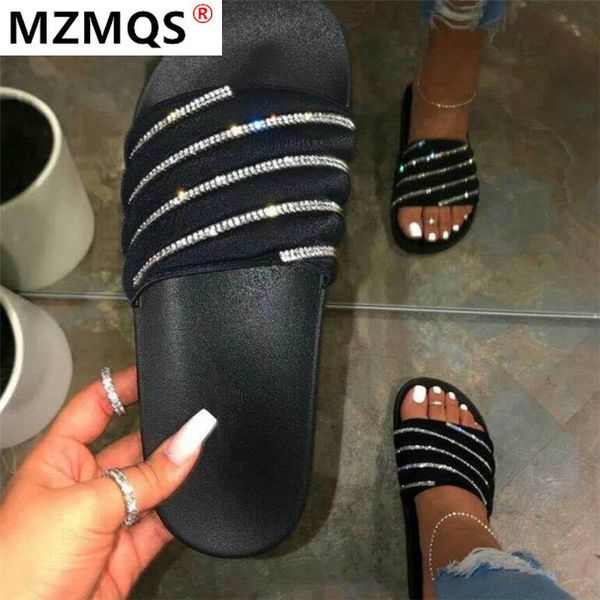 

2020 new woman crystal slippers women comfortable slides women's fashion summer beach shoes ladies casual flats women sandals, Black