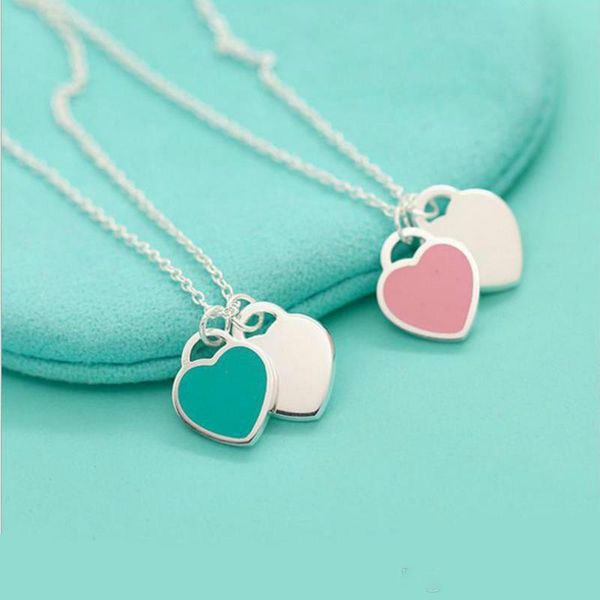 

2020 s925 sterling silver jewelry blue peach heart necklace designer necklace luxury designer jewelry women necklace