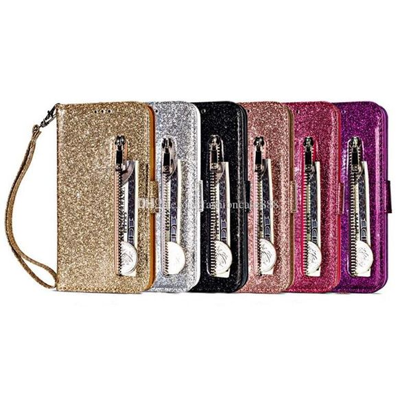 

zipper glitter bling wallet leather strap purse stand id skin cover case for huawei p20 mate10 mate20 p30 pro p20 mate10 mate20 p30 lite