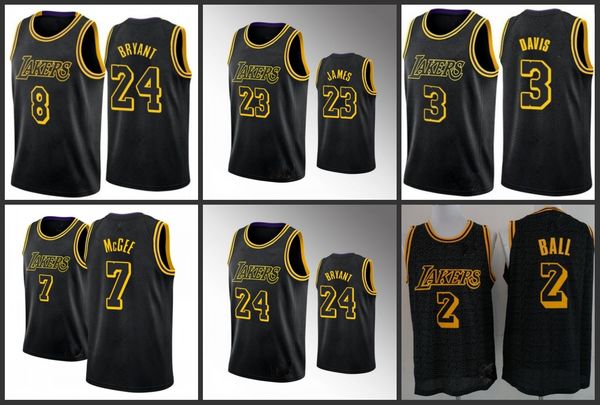 

los angeles lakers kobe bryant lebron james anthony davis lonzo ball basketball jersey, Black