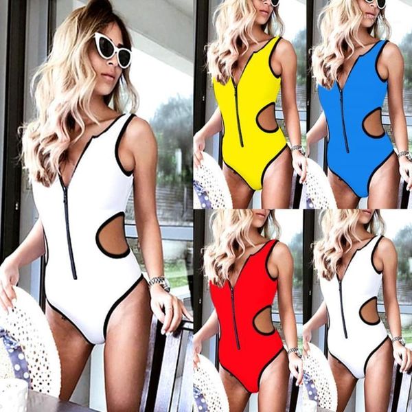 

sexy цвет contrast бикини one piece vestidoes одежда женская одежда женщин лето bikinis zipper hollow, White;black