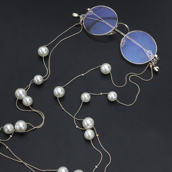 

double layer sunglasses lanyard strap necklace eyeglass rope handmade imitation pearls glasses chain cord, Silver