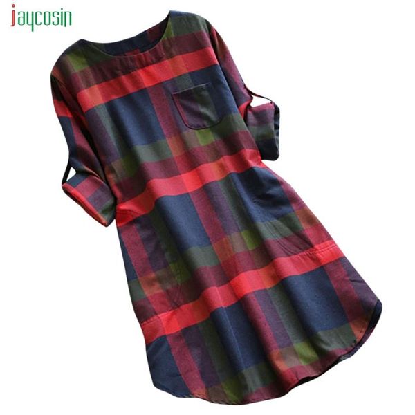 

jaycosin women's a-line dress summer plaid print dress full sleeve evening party sundress vestidos de festa new, Black;gray