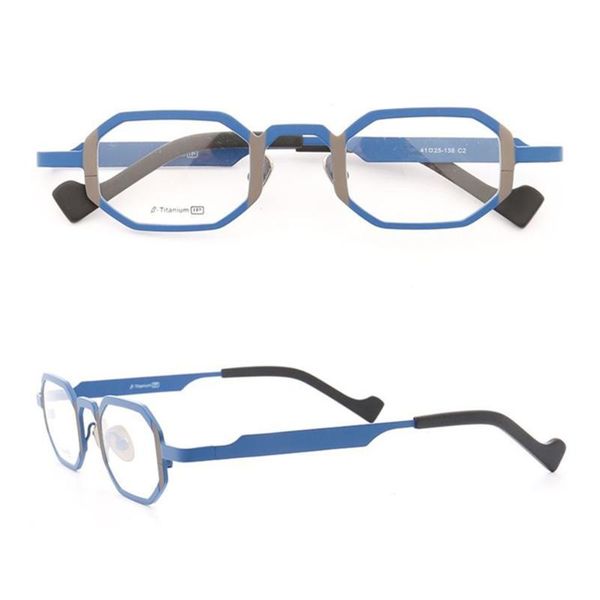 

hand made 100% pure titanium small odd vintage square eyeglass frames full rim optical, Black