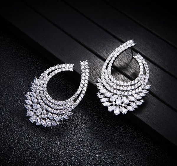 

50mm original luxury cubic zirconia brand new flower big stud earrings for women gift for drop shipping01, Golden;silver