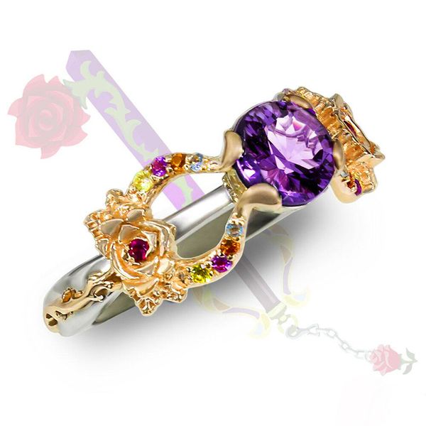 

wedding rings fashion brand colorful zircon gold color flower finger for women creativity engagement party jewelry bride ring, Slivery;golden