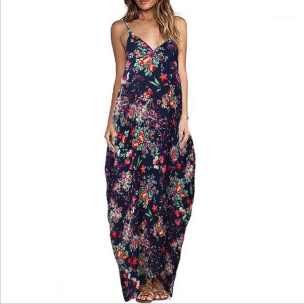 

floral high waist loose beach dresses ladies clothes women spaghetti strap v-neck dress summer, Black;gray