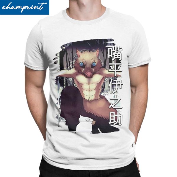 

men's t-shirt inosuke funny cotton tees short sleeve demon slayer anime demon blade t shirt round collar 4xl 5xl