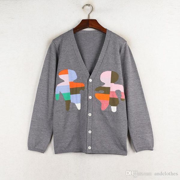 

woman designer luxurious comfortable autumn cartoon v-neck jacquard long sleeve button cardigan casual brand blouse women fall clothes, White
