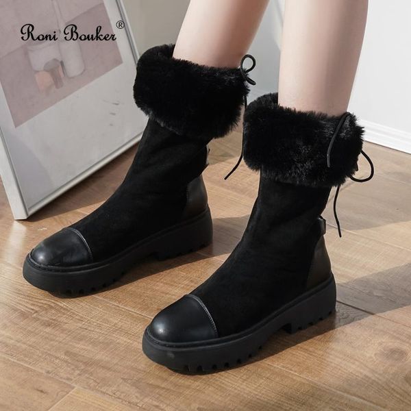 

roni bouker women's winter fur shoes woman ankle flat boot women black plush boots size 42 dropshipping