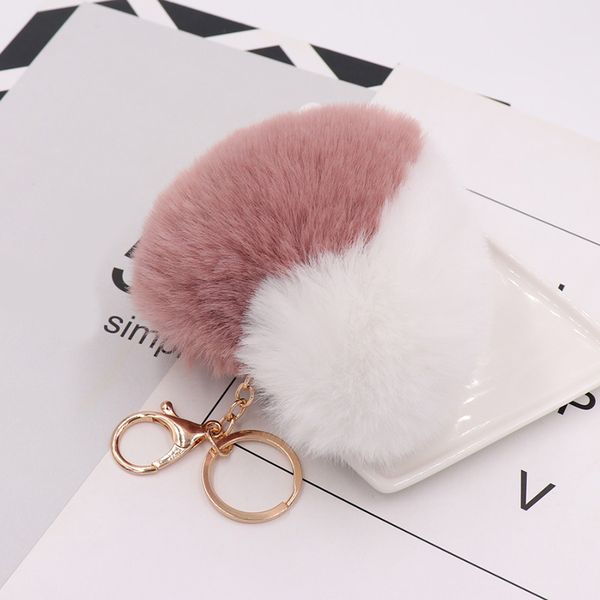 

2020 fluffy heart keychains women's pom poms faux rex rabbit fur key chains girl bag hang car key ring jewelry, Silver