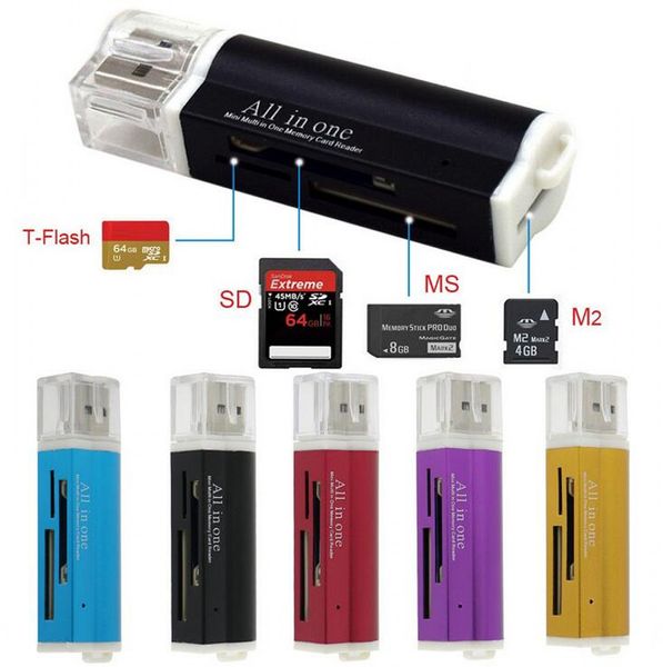 Nuovo lettore di schede di memoria multiplo USB 2.0 tutto in uno per Micro SD/TF M2 MMC SDHC MS DHL gratuito