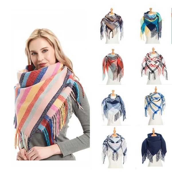 Schals für Damen, modischer quadratischer Schal, buntes Tartanmuster mit Quasten, warme Winterschals, Schal, Wickelhalstuch