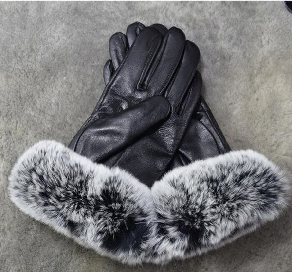 

women winter fur plush genuine leather softs fashion brand elastic half finger rabbit warm sheepskin drive ladies touch screen gloves, Blue;gray