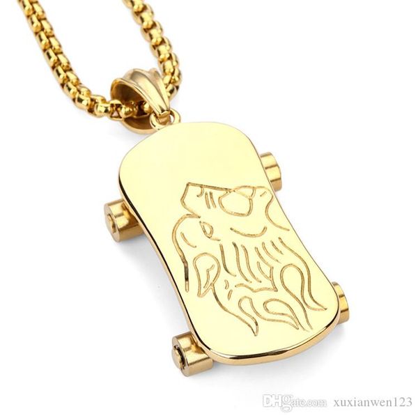 

pendants & necklaces men's vintage cool skateboard pendant stainless steel gold plated hip hop fashion jewelry men women, Silver