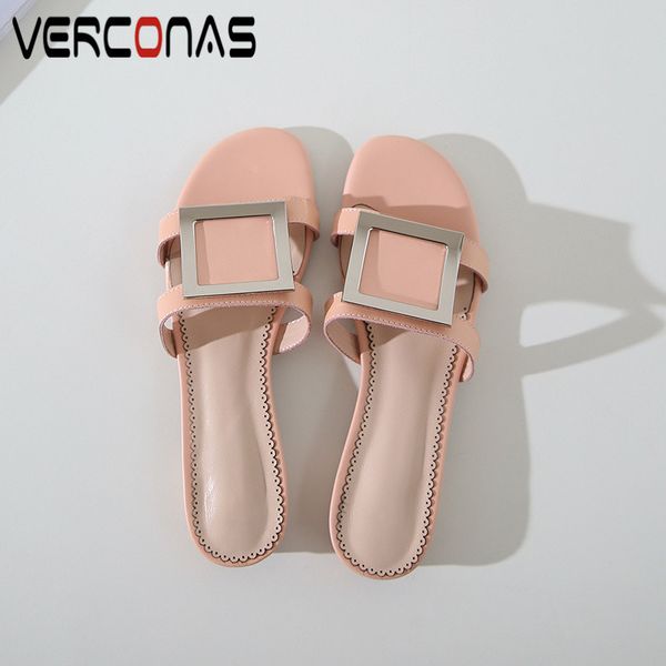 

verconas 2020 fashion woman sandals women pumps metal decoration genuine leather summer round toe square high heeled shoes woman, Black