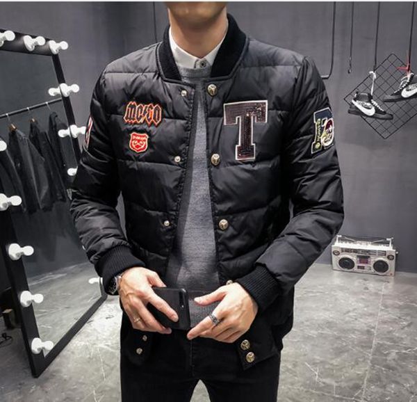 

men's korean version of the boutique special retro personality winter short style baseball collar cotton-padded jacket and down jacket, Black