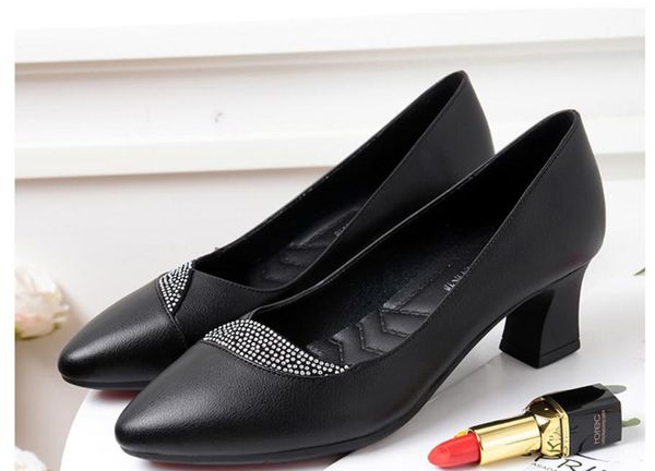 

2020 spring and autumn with new style fashion high heel coarse heel round head women's shoes@jkl14, Black