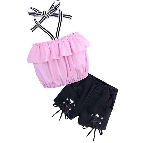 

clearance excelent lovely baby girls toddler kid baby girl ruffles off shoulder +shorts pants outfits set clothes z0213, White