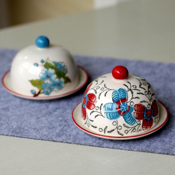 

hand painted ceramic jar storage plate butter plate dessert with cover snack tray