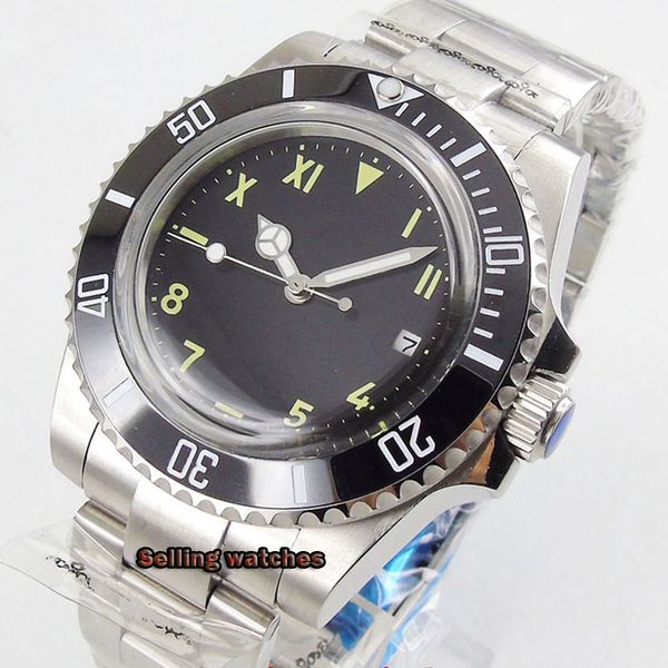 

new arrive 40mm bliger black dial stainless steel strap date automatic mens watch, Slivery;brown