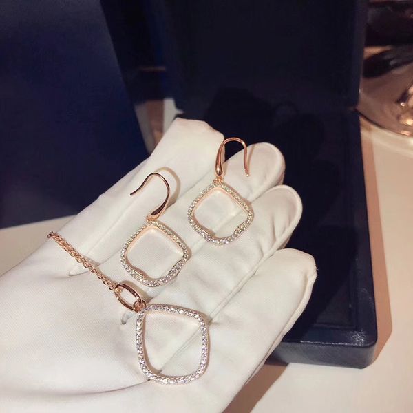 

fashion sterling 925 silver earrings necklace sets square rose gold color drop statement geometric sparkling zircon jewelry