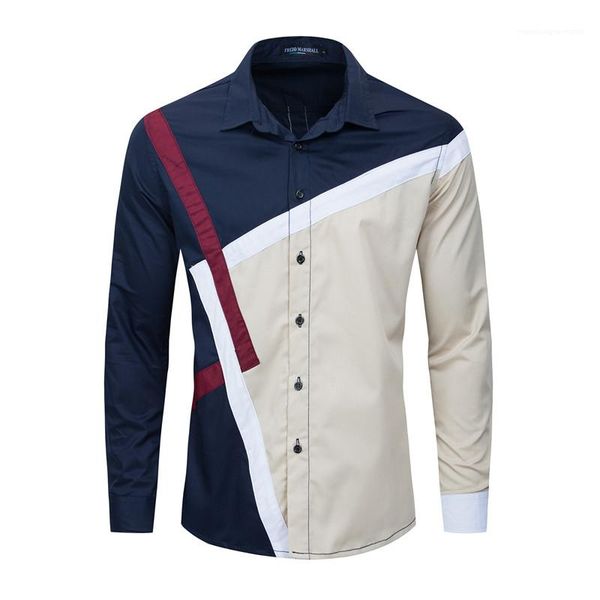 

fashion panelled loose lapel neck long sleeve shirt slim male clothing mens 2020 designer casual shirts, White;black