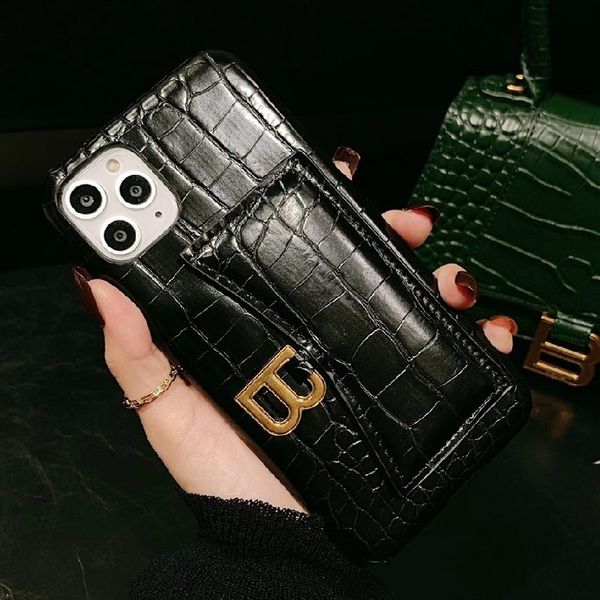 

fashion phone case for iphone 11 11pro max 7 8 plus x xs xr xs max crocodile grain leather card holder handbag case with lanyard