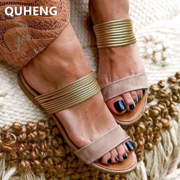 

summer woman gladiator flat suede slippers women's shoes ladies metal plus size slippers beach open toe low heel female sandals, Black