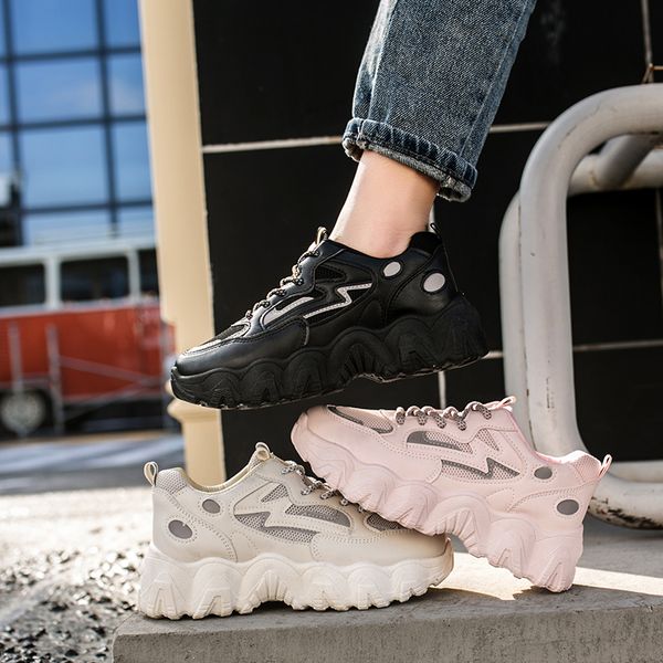 

2020 new summer white mesh breathable women sneakers shoes dropshipping fashion thick bottom platform casual shoes woman zapatos, Black