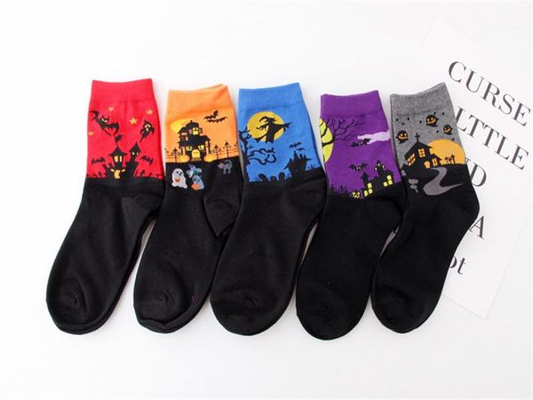 

casual ankle length colorful ladies cartoon socks female contrast color clothing mans womens halloween pumpkin socks, Black;white